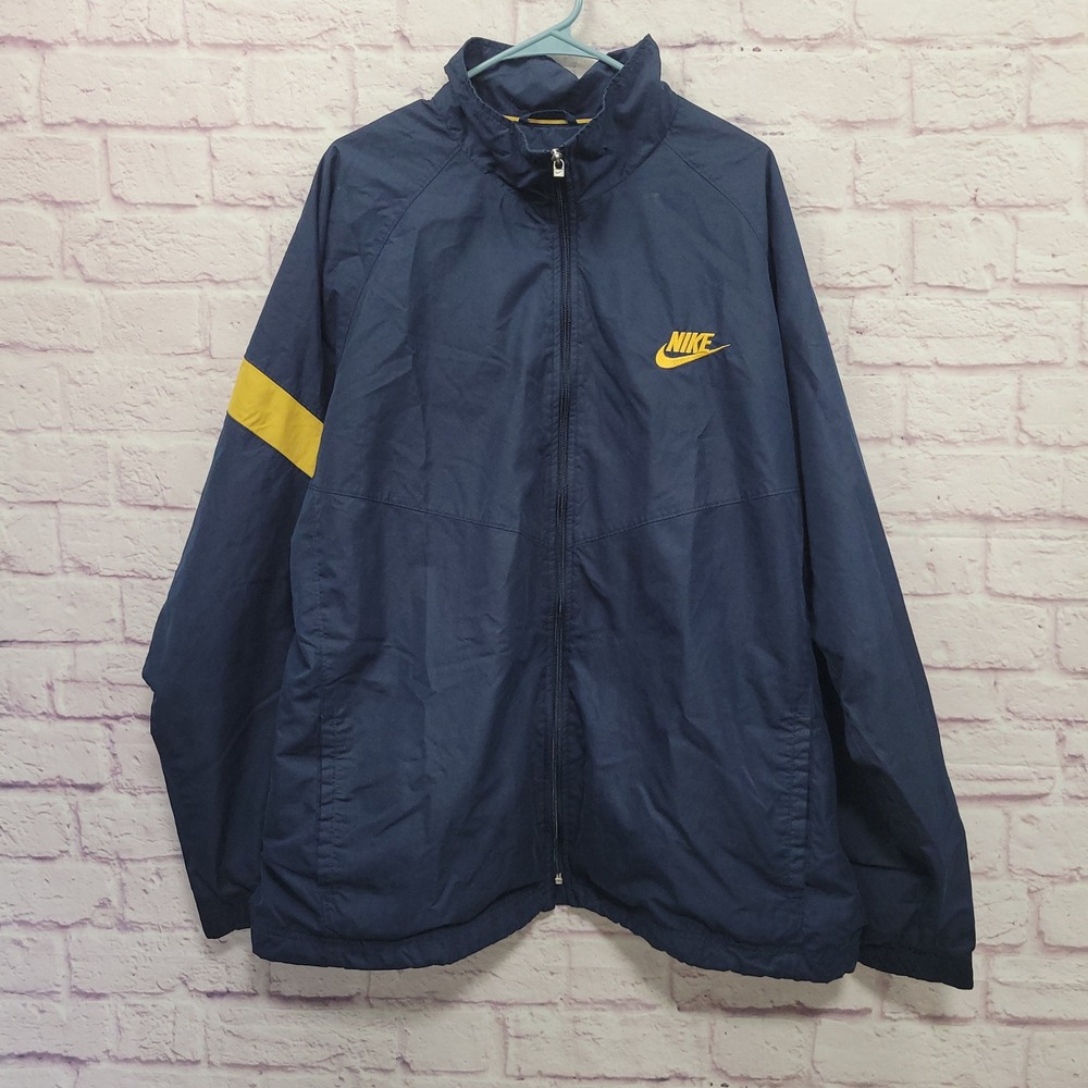 VTG Nike Windbreaker Track Jacket Mens XXL Fleece Lined Blue Yellow Zip Up *READ